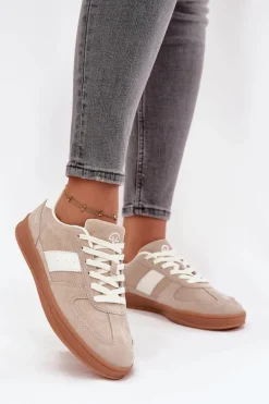 Zamszowe Sneakersy Damskie Vinceza 14029 Beżowe