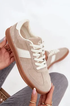 Zamszowe Sneakersy Damskie Vinceza 14029 Beżowe