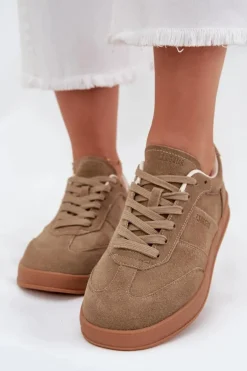 Zamszowe Sneakersy Damskie Big Star SS274675 HI-POLY SYSTEM Beżowe