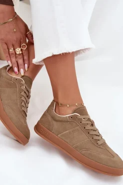 Zamszowe Sneakersy Damskie Big Star SS274675 HI-POLY SYSTEM Beżowe