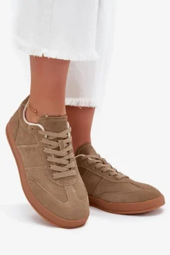 Zamszowe Sneakersy Damskie Big Star SS274675 HI-POLY SYSTEM Beżowe