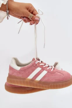 Zamszowe Sneakersy Damskie Na Platformie Różowe Marisae