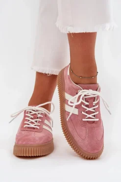 Zamszowe Sneakersy Damskie Na Platformie Różowe Marisae