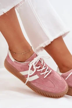 Zamszowe Sneakersy Damskie Na Platformie Różowe Marisae