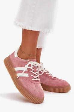 Zamszowe Sneakersy Damskie Na Platformie Różowe Marisae