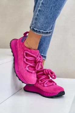 Zamszowe Sneakersy Damskie Z Grubym Sznurowaniem Artiker 54C1461 Fuksja