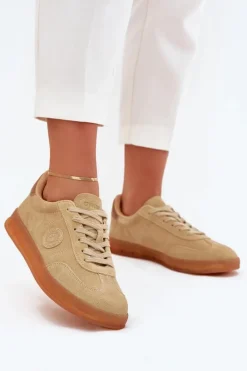 Zamszowe Sneakersy Damskie Big Star RR274849 HI-POLY SYSTEM Beżowe