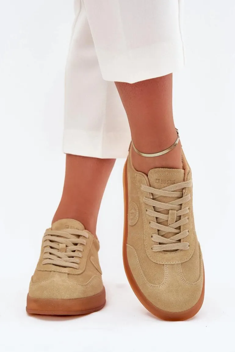 Zamszowe Sneakersy Damskie Big Star RR274849 HI-POLY SYSTEM Beżowe