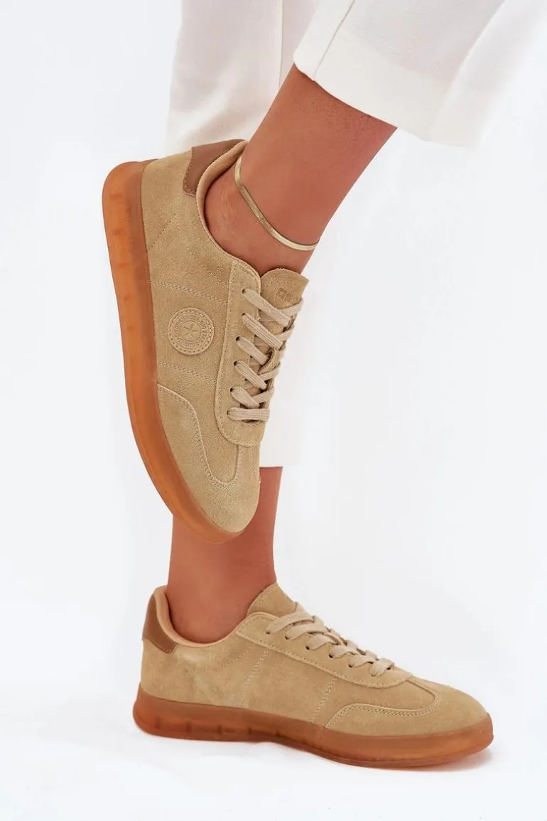 Zamszowe Sneakersy Damskie Big Star RR274849 HI-POLY SYSTEM Beżowe