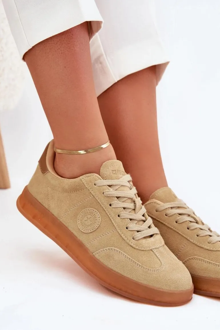Zamszowe Sneakersy Damskie Big Star RR274849 HI-POLY SYSTEM Beżowe