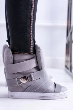 Zamszowe Sneakersy Na Koturnie Lu Boo Szare