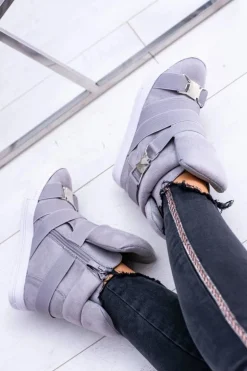 Zamszowe Sneakersy Na Koturnie Lu Boo Szare