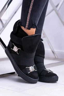 Zamszowe Sneakersy Na Koturnie Lu Boo Czarne