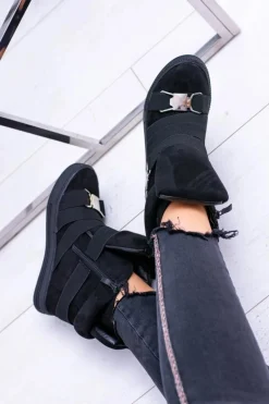 Zamszowe Sneakersy Na Koturnie Lu Boo Czarne