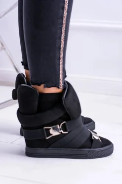 Zamszowe Sneakersy Na Koturnie Lu Boo Czarne