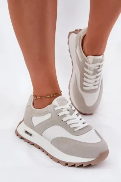 Zamszowe Sneakersy Na Platformie Damskie Big Star RR274896 HI-POLY SYSTEM Biało-Szare