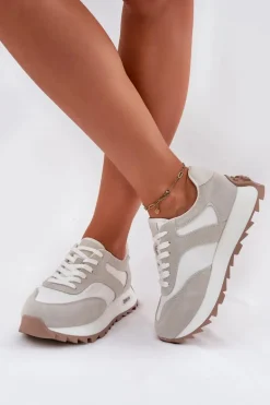 Zamszowe Sneakersy Na Platformie Damskie Big Star RR274896 HI-POLY SYSTEM Biało-Szare