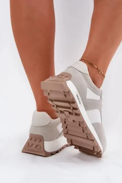 Zamszowe Sneakersy Na Platformie Damskie Big Star RR274896 HI-POLY SYSTEM Biało-Szare