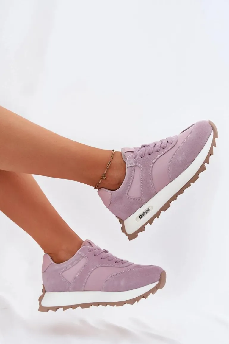 Zamszowe Sneakersy Na Platformie Damskie Big Star RR274900 HI-POLY SYSTEM Fioletowe