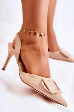 Zamszowe Szpilki Z Noskiem W Szpic Beżowe Emberly