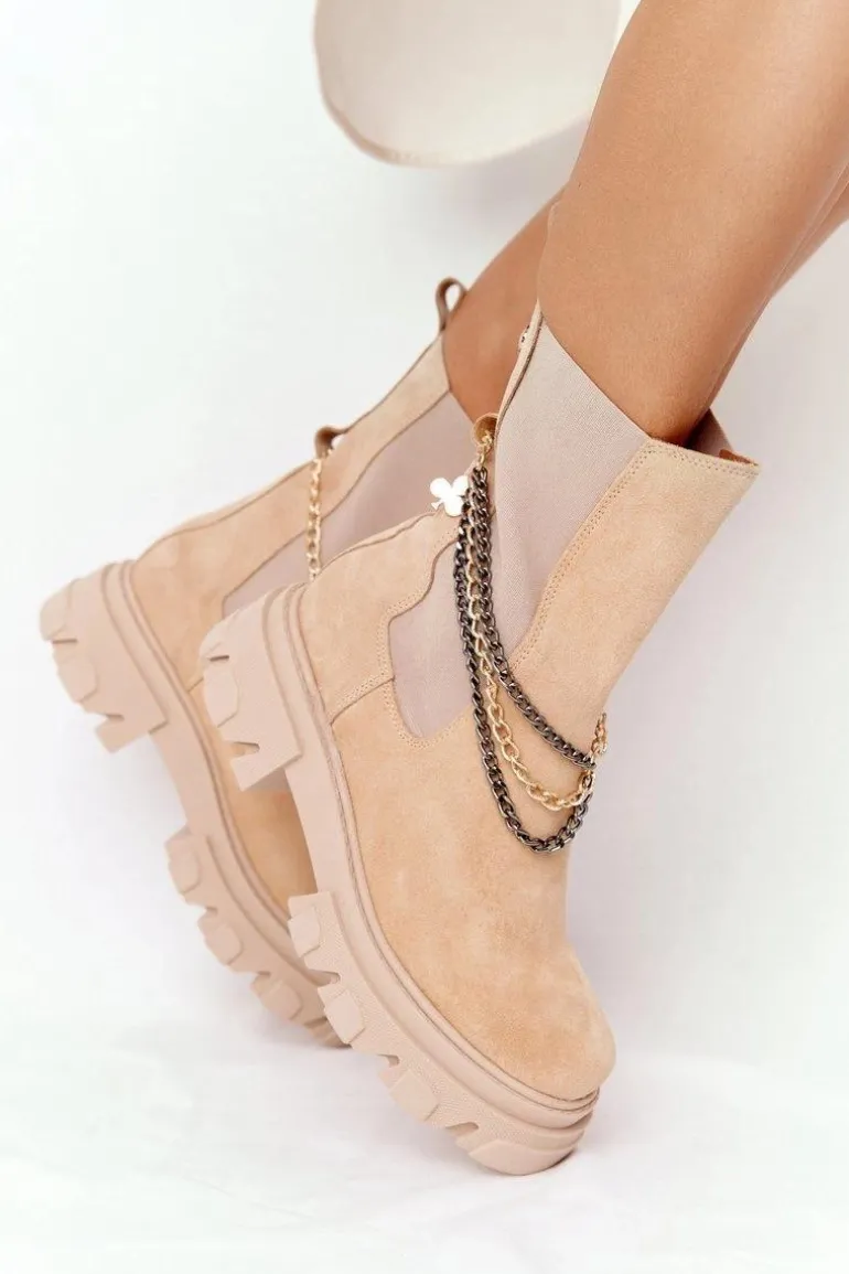 Zamszowe Sztyblety Workery Lewski Shoes 2998-0 Piaskowe