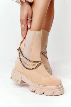 Zamszowe Sztyblety Workery Lewski Shoes 2998-0 Piaskowe