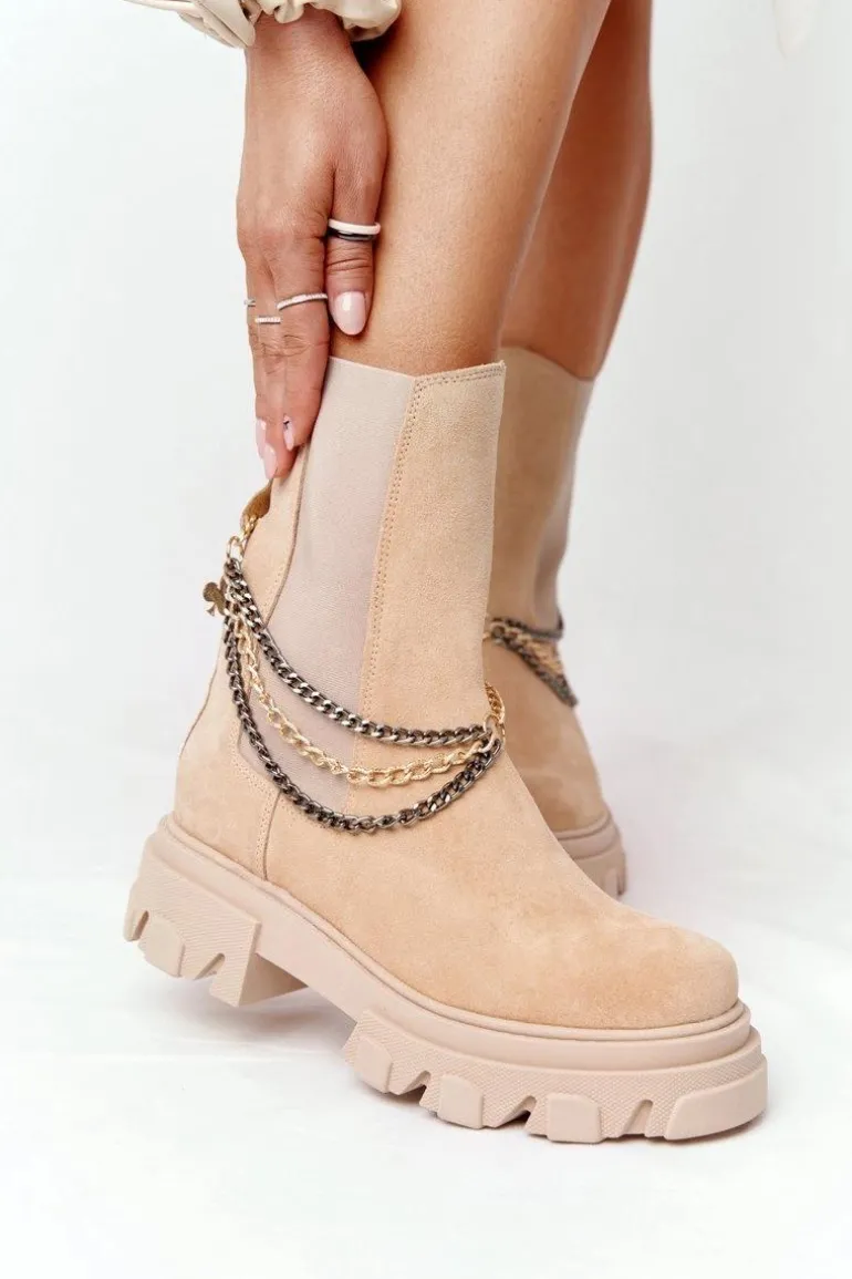 Zamszowe Sztyblety Workery Lewski Shoes 2998-0 Piaskowe