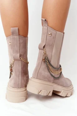 Zamszowe Sztyblety Workery Lewski Shoes 2998-0 Beżowe