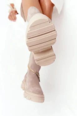 Zamszowe Sztyblety Workery Lewski Shoes 2998-0 Beżowe