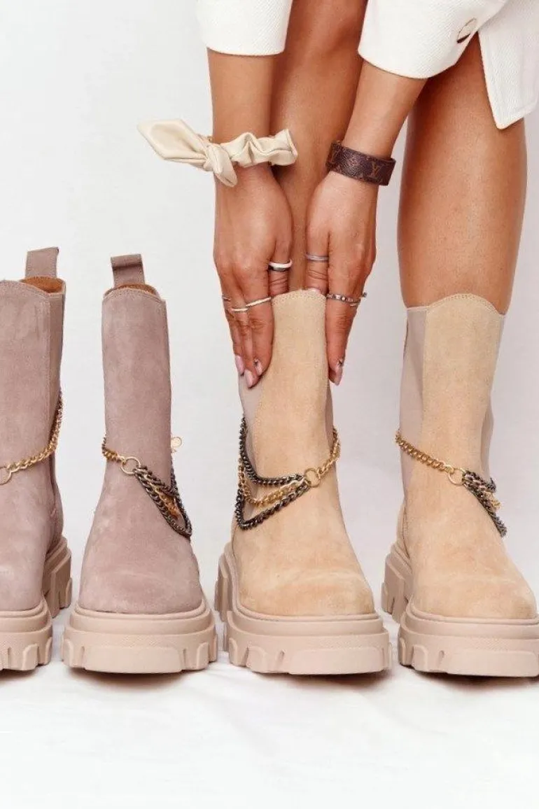 Zamszowe Sztyblety Workery Lewski Shoes 2998-0 Beżowe