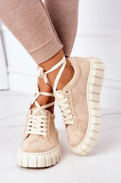 Zamszowe Tenisówki Na Platformie Beżowe Whatever