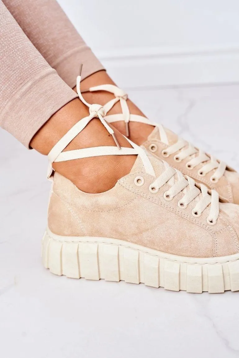 Zamszowe Tenisówki Na Platformie Beżowe Whatever