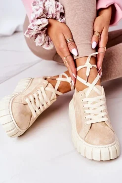 Zamszowe Tenisówki Na Platformie Beżowe Whatever