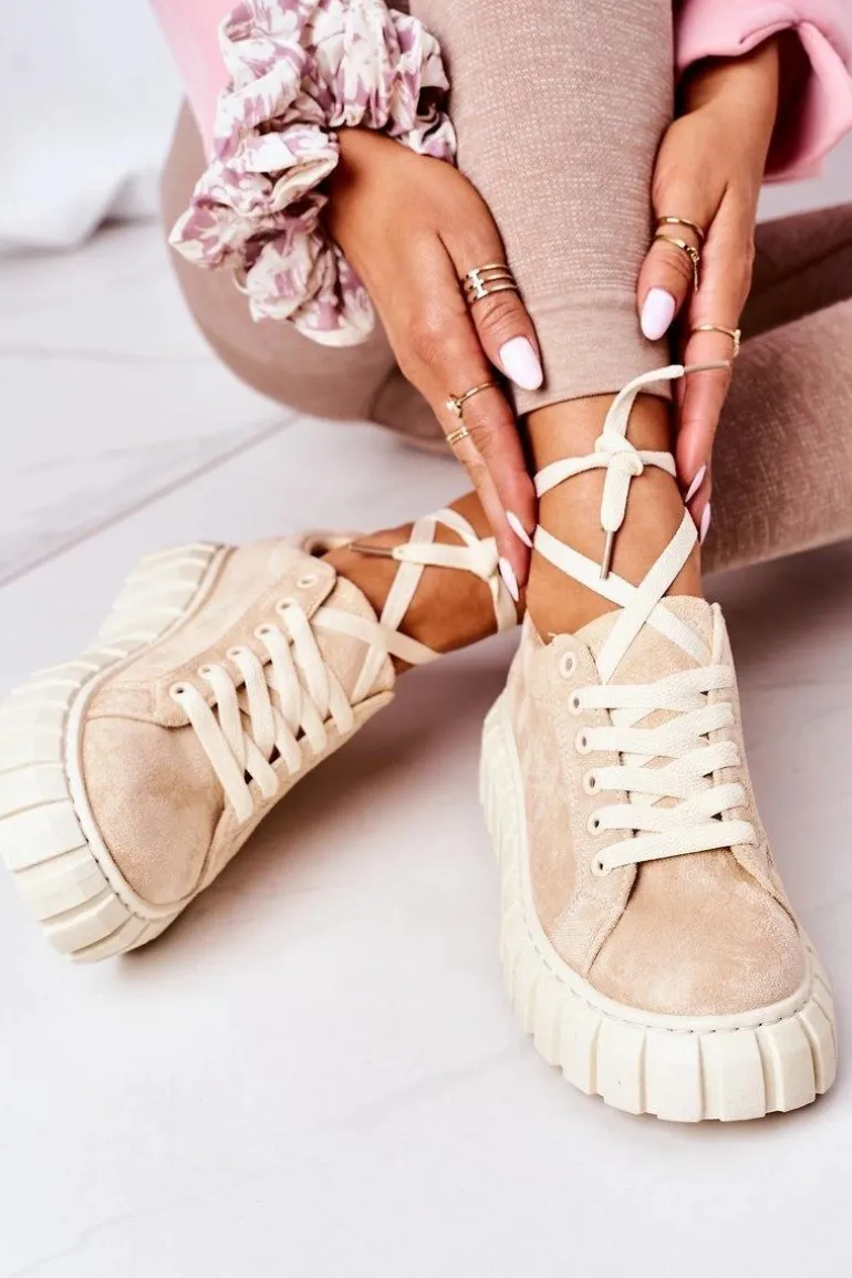 Zamszowe Tenisówki Na Platformie Beżowe Whatever