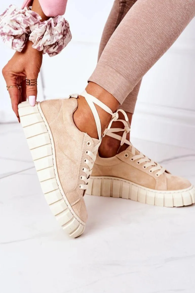 Zamszowe Tenisówki Na Platformie Beżowe Whatever