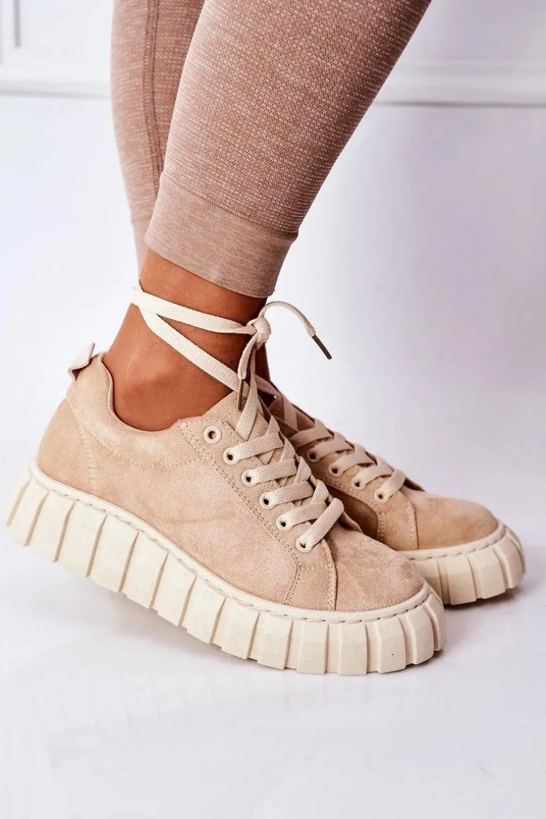 Zamszowe Tenisówki Na Platformie Beżowe Whatever
