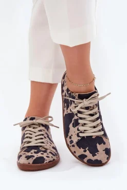 Zamszowe Trampki Barefoot Damskie W Łaty Zazoo N1120 Brązowo-Beżowe