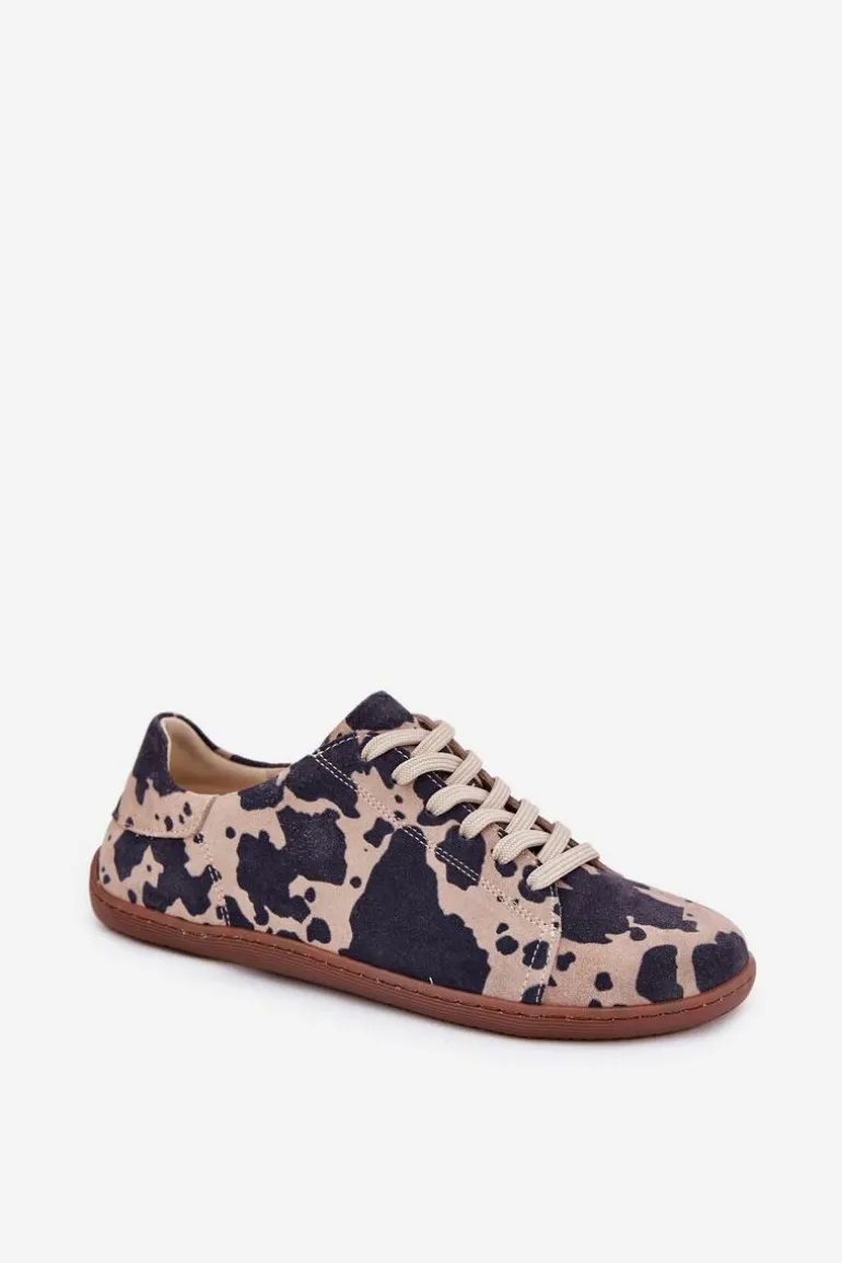 Zamszowe Trampki Barefoot Damskie W Łaty Zazoo N1120 Brązowo-Beżowe