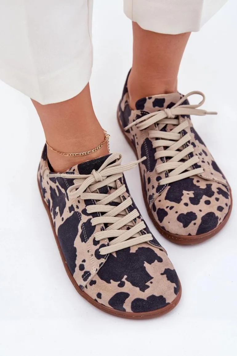 Zamszowe Trampki Barefoot Damskie W Łaty Zazoo N1120 Brązowo-Beżowe