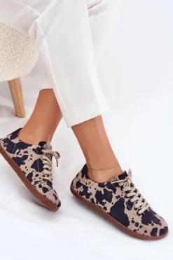 Zamszowe Trampki Barefoot Damskie W Łaty Zazoo N1120 Brązowo-Beżowe