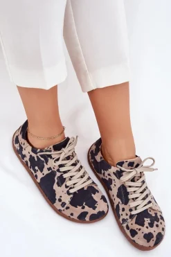 Zamszowe Trampki Barefoot Damskie W Łaty Zazoo N1120 Brązowo-Beżowe