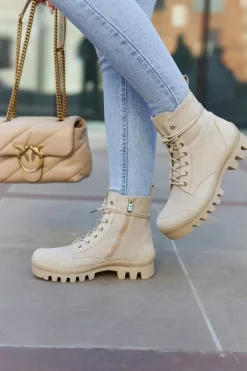 Zamszowe Traperki Botki Beżowe Layden