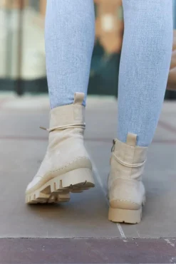 Zamszowe Traperki Botki Beżowe Layden