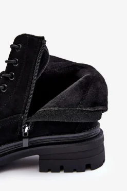 Zamszowe Trapery Botki Ocieplane Czarne Alden