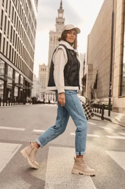 Zamszowe Trapery Botki Ocieplane Beżowe Alden