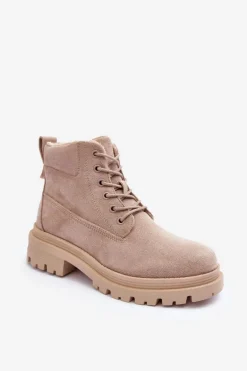 Zamszowe Trapery Botki Ocieplane Beżowe Alden