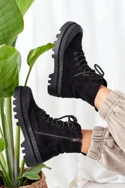 Zamszowe Trapery Na Platformie Czarne Here I Am