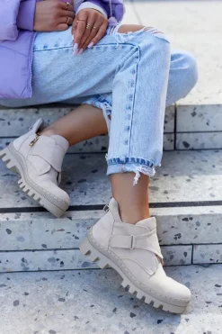 Zamszowe Wiosenne Botki Trapery Na Suwak Jasnobeżowe Remgate