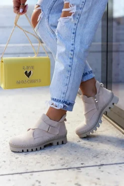 Zamszowe Wiosenne Botki Trapery Na Suwak Jasnobeżowe Remgate