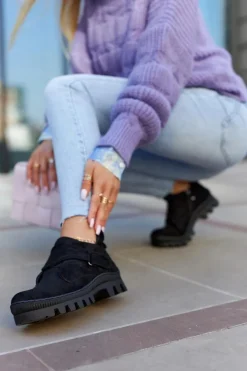 Zamszowe Wiosenne Botki Trapery Na Suwak Czarne Remgate